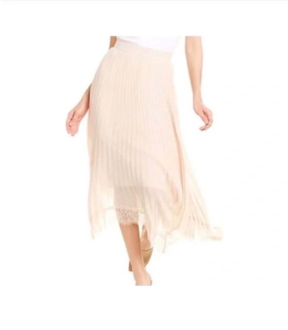 The Kooples Paris Pleated Lace Trim Midi Skirt Size L